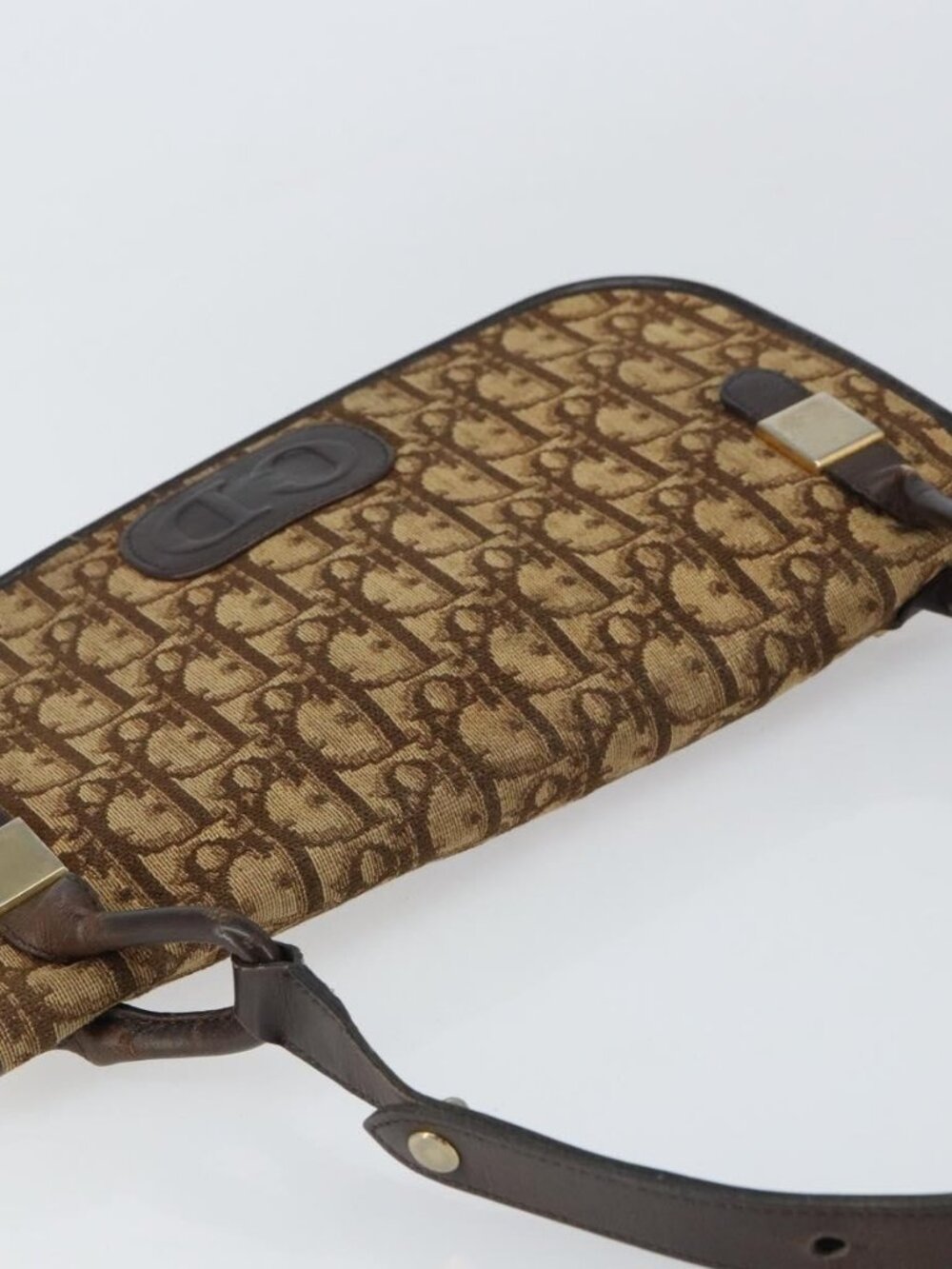 Authentic Christian Dior Trotter Canvas Shoulder Bag Beige Gold - Picture 13 of 16